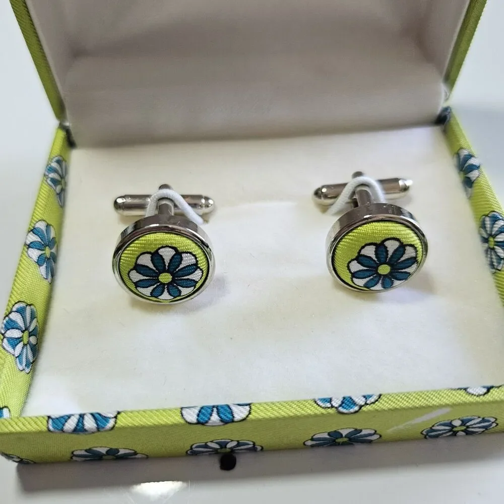 Vera Bradley For Baekgaard Cufflinks Green Blue Flower Design IOB